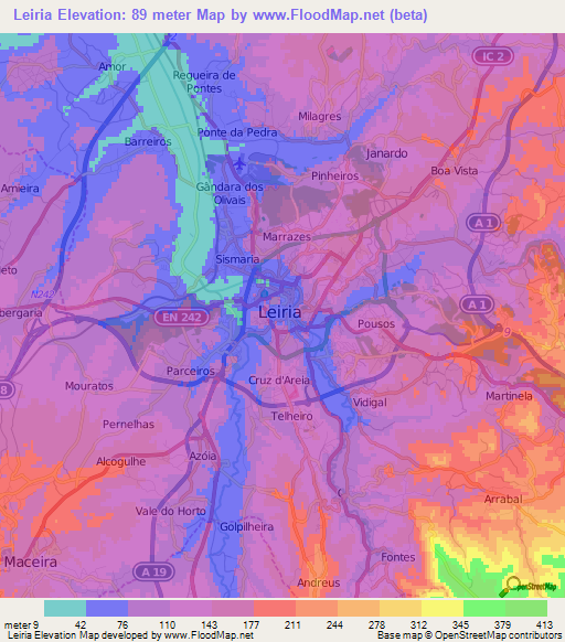 Leiria,Portugal Elevation Map