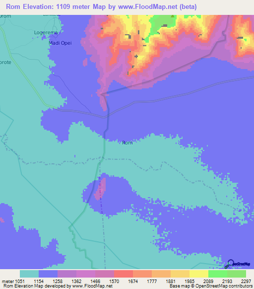 Rom,Uganda Elevation Map