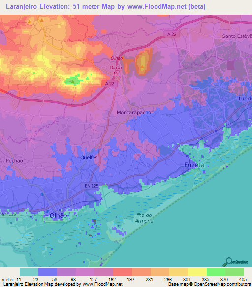 Laranjeiro,Portugal Elevation Map