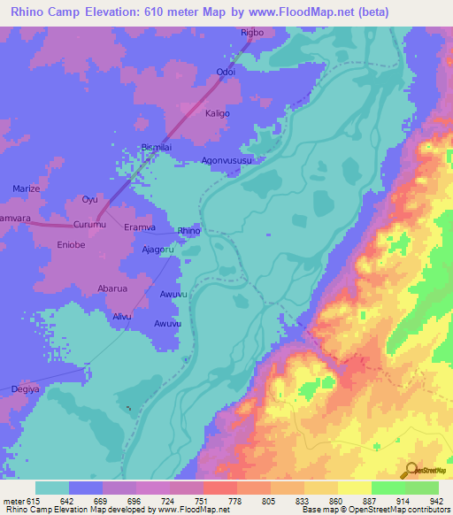 Rhino Camp,Uganda Elevation Map