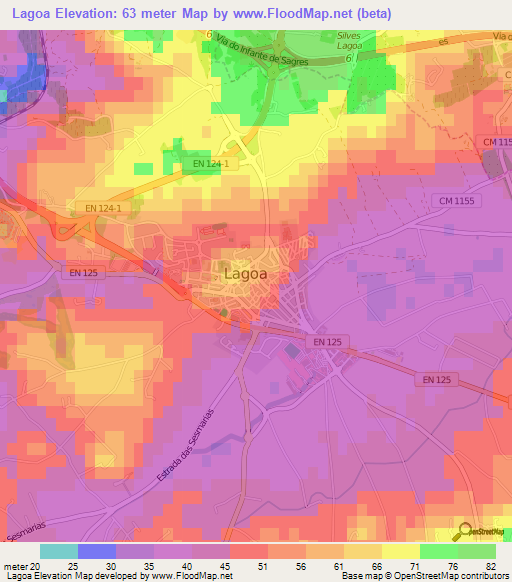 Lagoa,Portugal Elevation Map