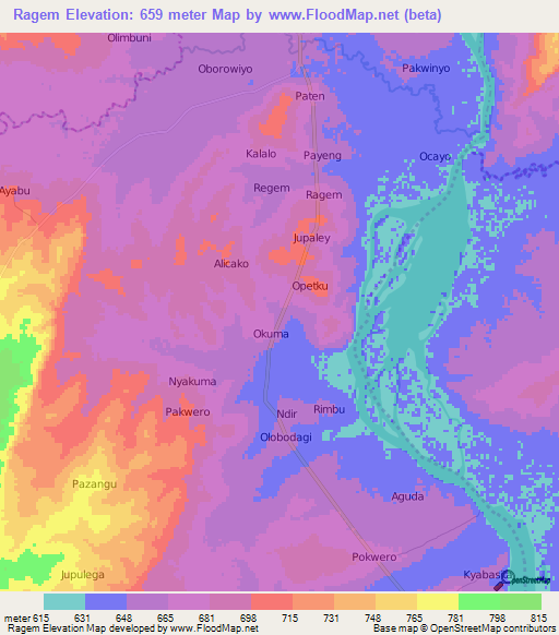 Ragem,Uganda Elevation Map