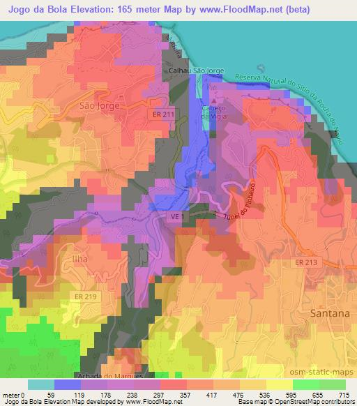Jogo da Bola,Portugal Elevation Map