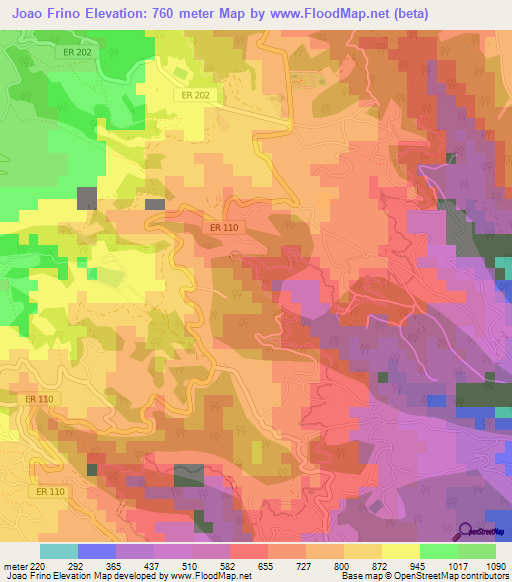 Joao Frino,Portugal Elevation Map