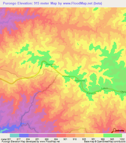 Purongo,Uganda Elevation Map