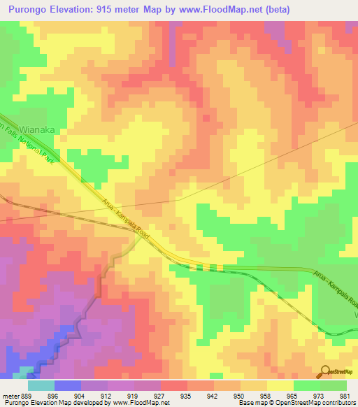 Purongo,Uganda Elevation Map