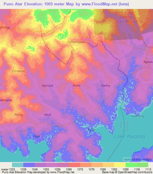 Puno Atar,Uganda Elevation Map