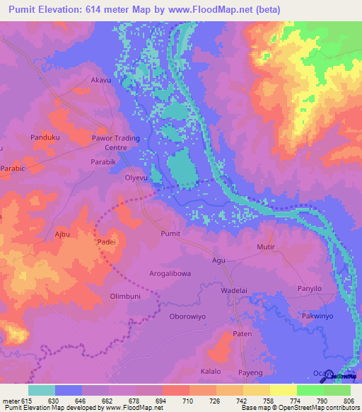Pumit,Uganda Elevation Map