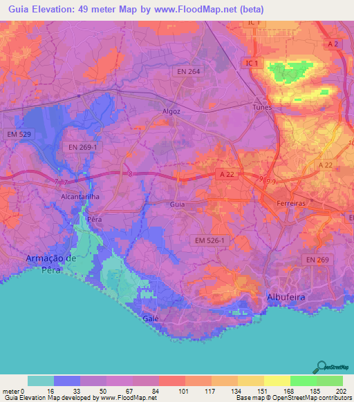 Guia,Portugal Elevation Map