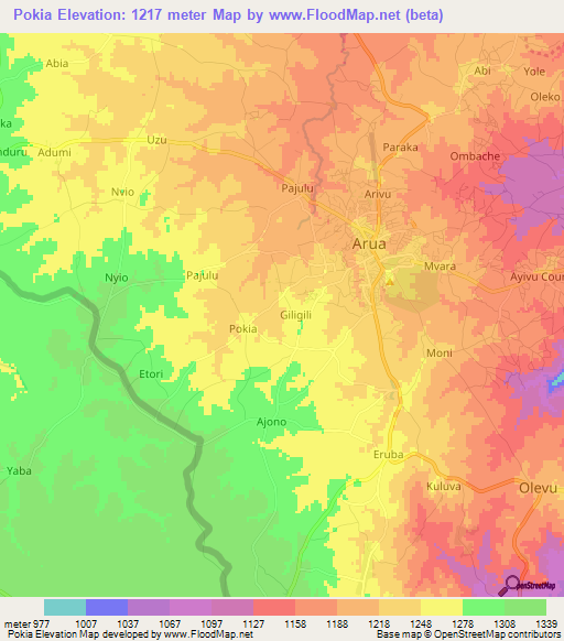 Pokia,Uganda Elevation Map
