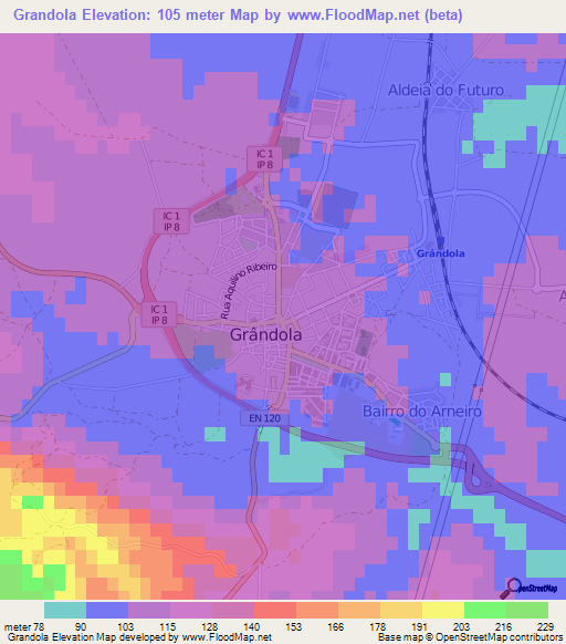 Grandola,Portugal Elevation Map