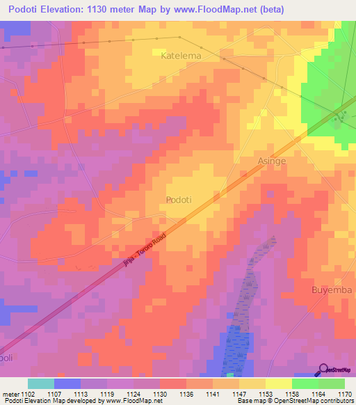 Podoti,Uganda Elevation Map