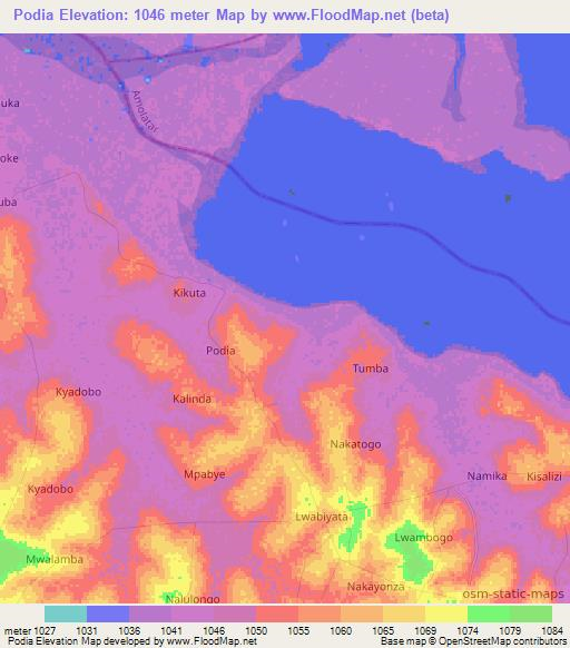 Podia,Uganda Elevation Map