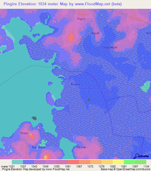 Pingire,Uganda Elevation Map