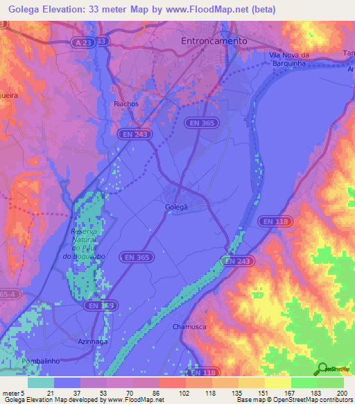 Golega,Portugal Elevation Map