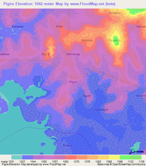 Pigire,Uganda Elevation Map