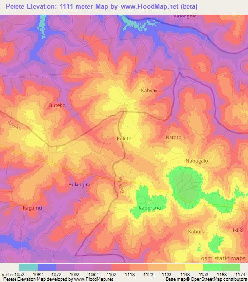 Petete,Uganda Elevation Map