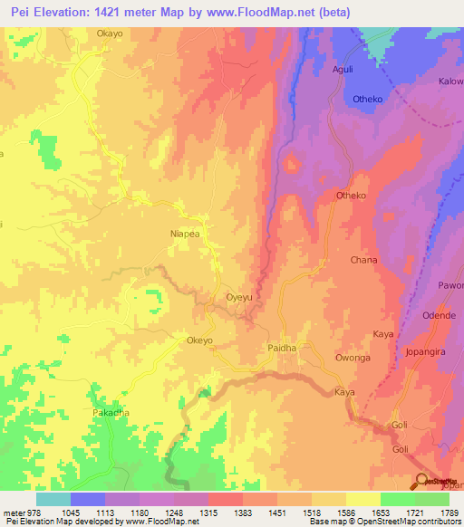Pei,Uganda Elevation Map