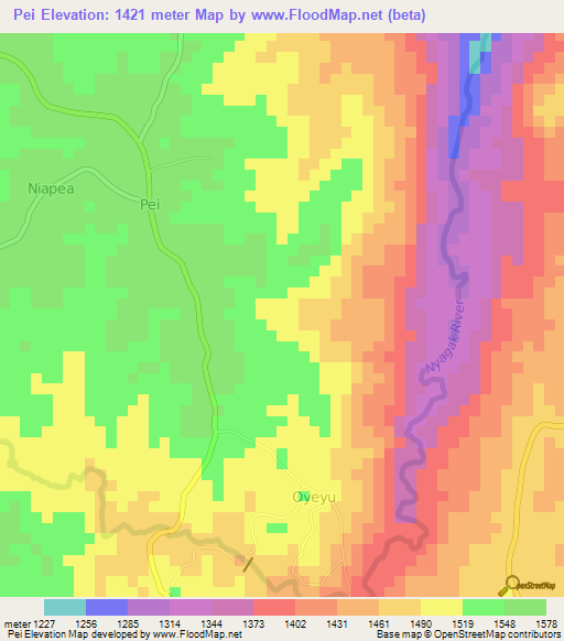 Pei,Uganda Elevation Map