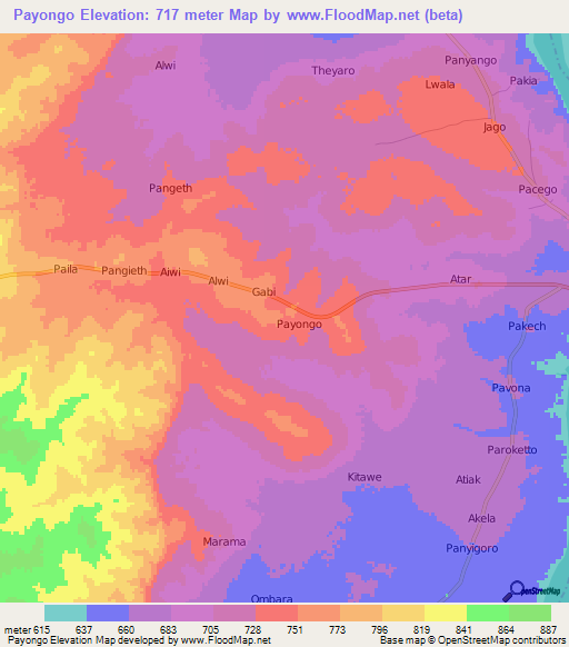 Payongo,Uganda Elevation Map