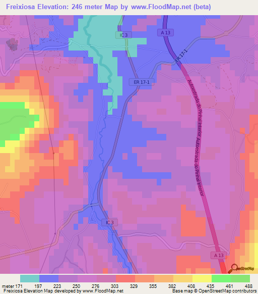 Freixiosa,Portugal Elevation Map