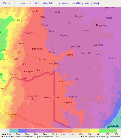 Parombo,Uganda Elevation Map