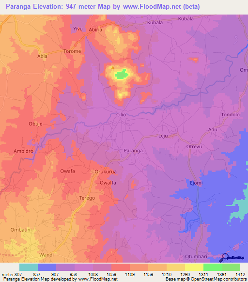 Paranga,Uganda Elevation Map