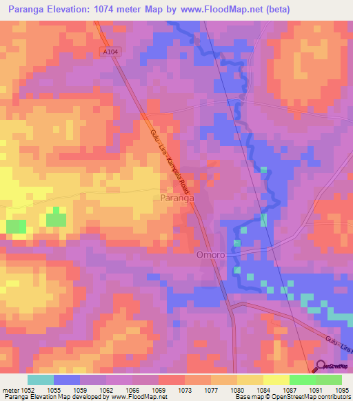 Paranga,Uganda Elevation Map