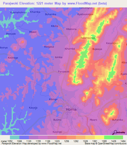 Parajwoki,Uganda Elevation Map
