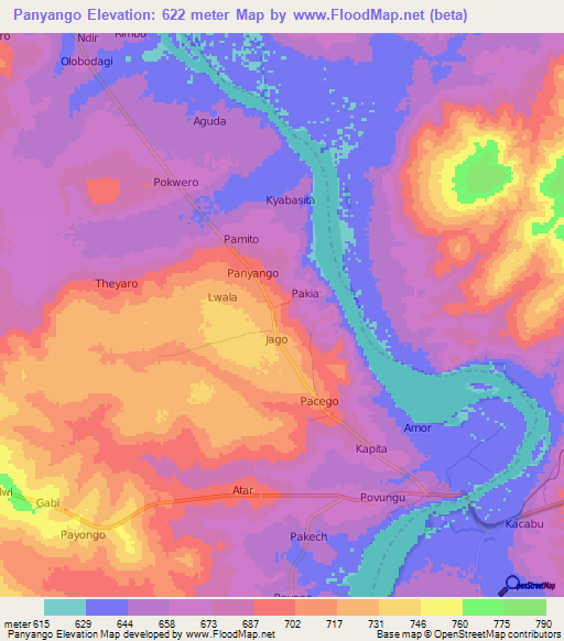 Panyango,Uganda Elevation Map