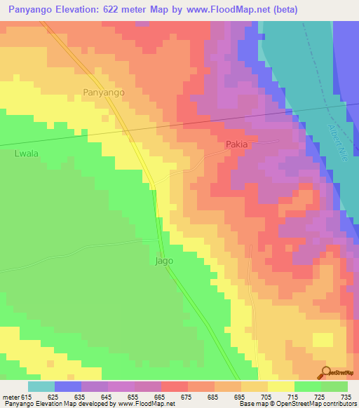 Panyango,Uganda Elevation Map
