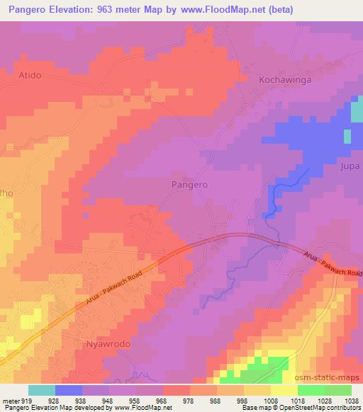 Pangero,Uganda Elevation Map