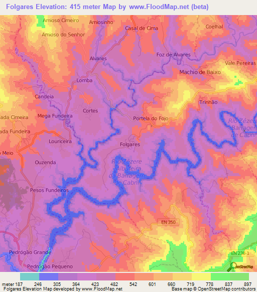 Folgares,Portugal Elevation Map
