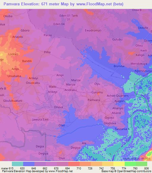 Pamvara,Uganda Elevation Map