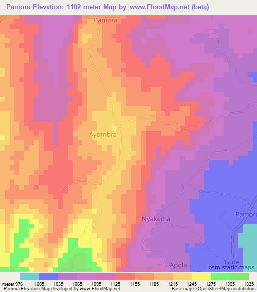 Pamora,Uganda Elevation Map