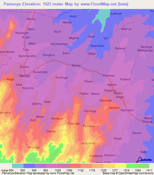 Pamenya,Uganda Elevation Map