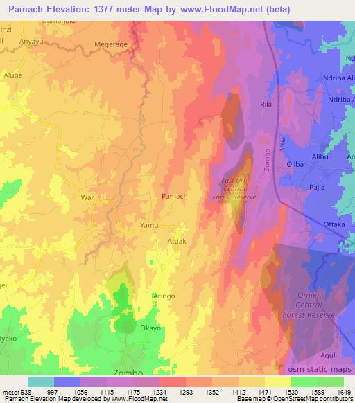 Pamach,Uganda Elevation Map