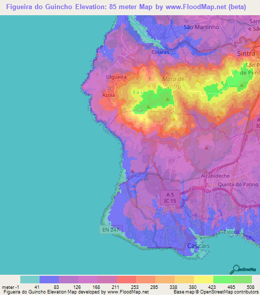 Figueira do Guincho,Portugal Elevation Map