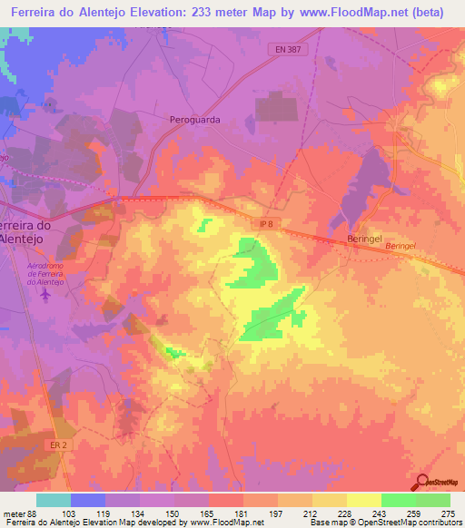 Ferreira do Alentejo,Portugal Elevation Map