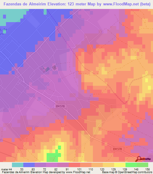 Fazendas de Almeirim,Portugal Elevation Map