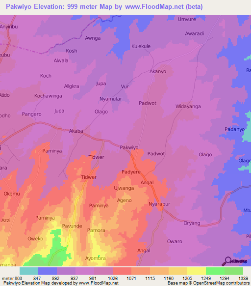 Pakwiyo,Uganda Elevation Map