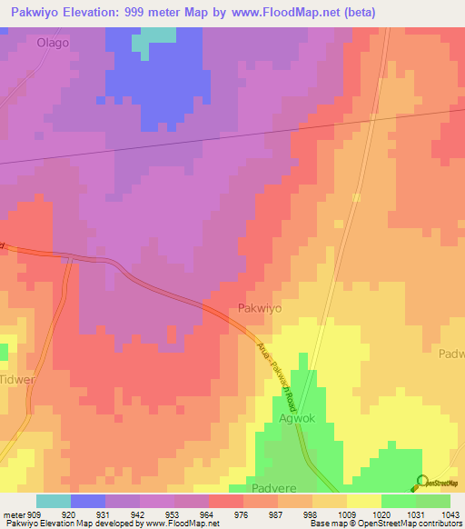 Pakwiyo,Uganda Elevation Map