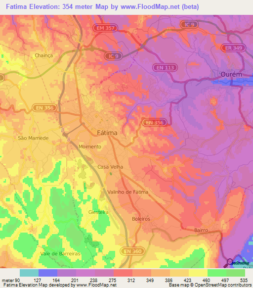 Fatima,Portugal Elevation Map