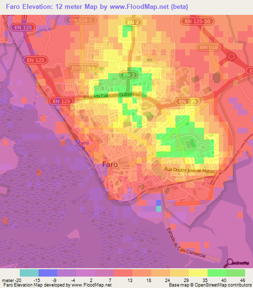 Faro,Portugal Elevation Map