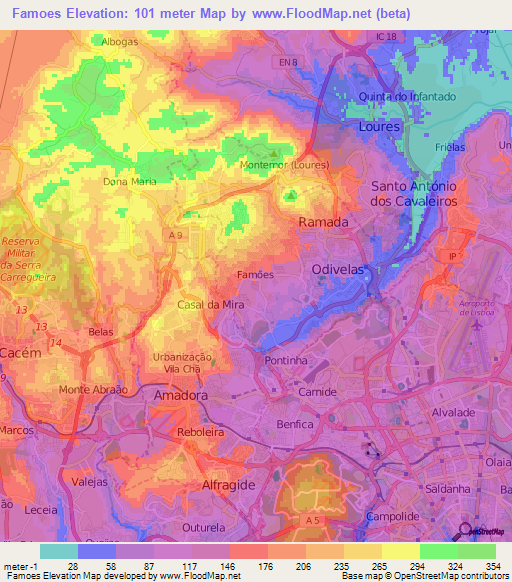Famoes,Portugal Elevation Map