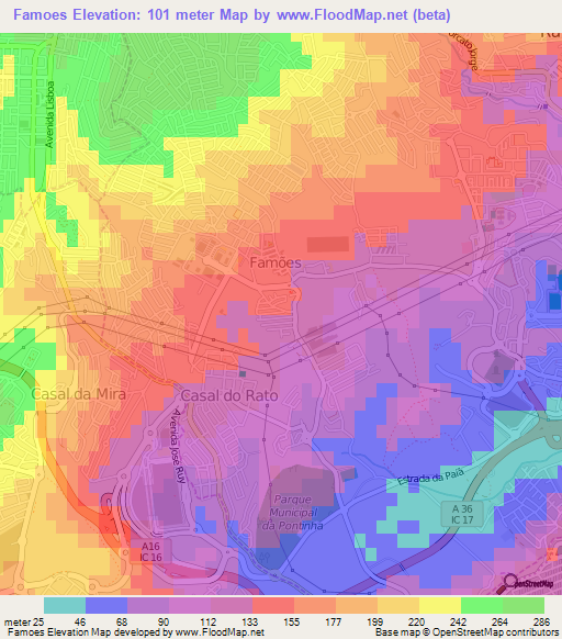 Famoes,Portugal Elevation Map