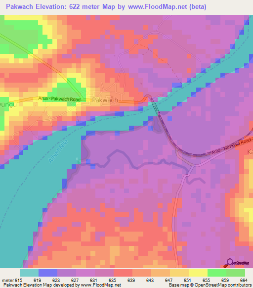 Pakwach,Uganda Elevation Map