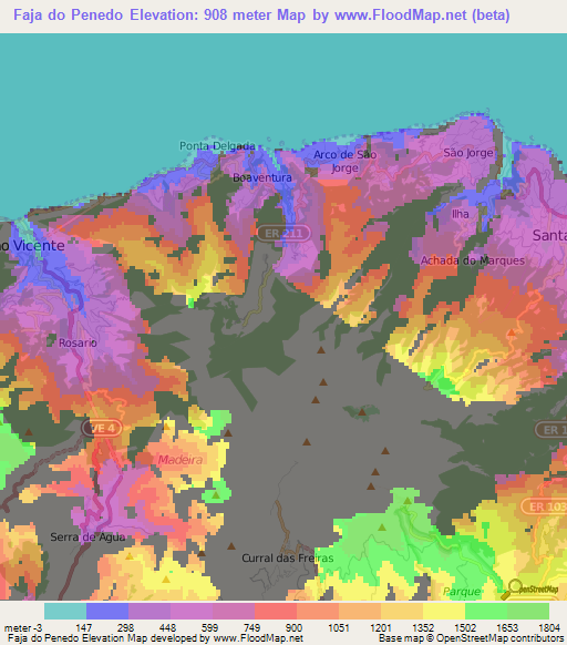 Faja do Penedo,Portugal Elevation Map