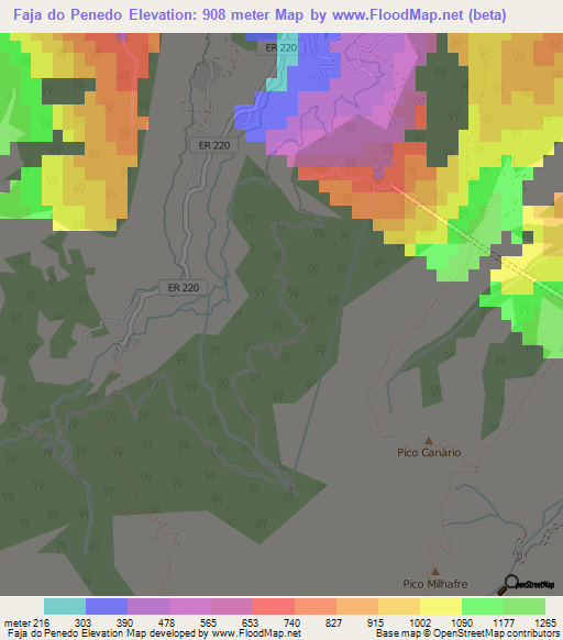 Faja do Penedo,Portugal Elevation Map