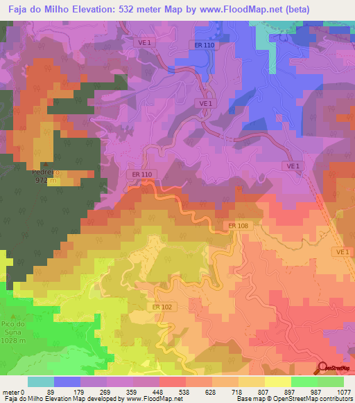 Faja do Milho,Portugal Elevation Map